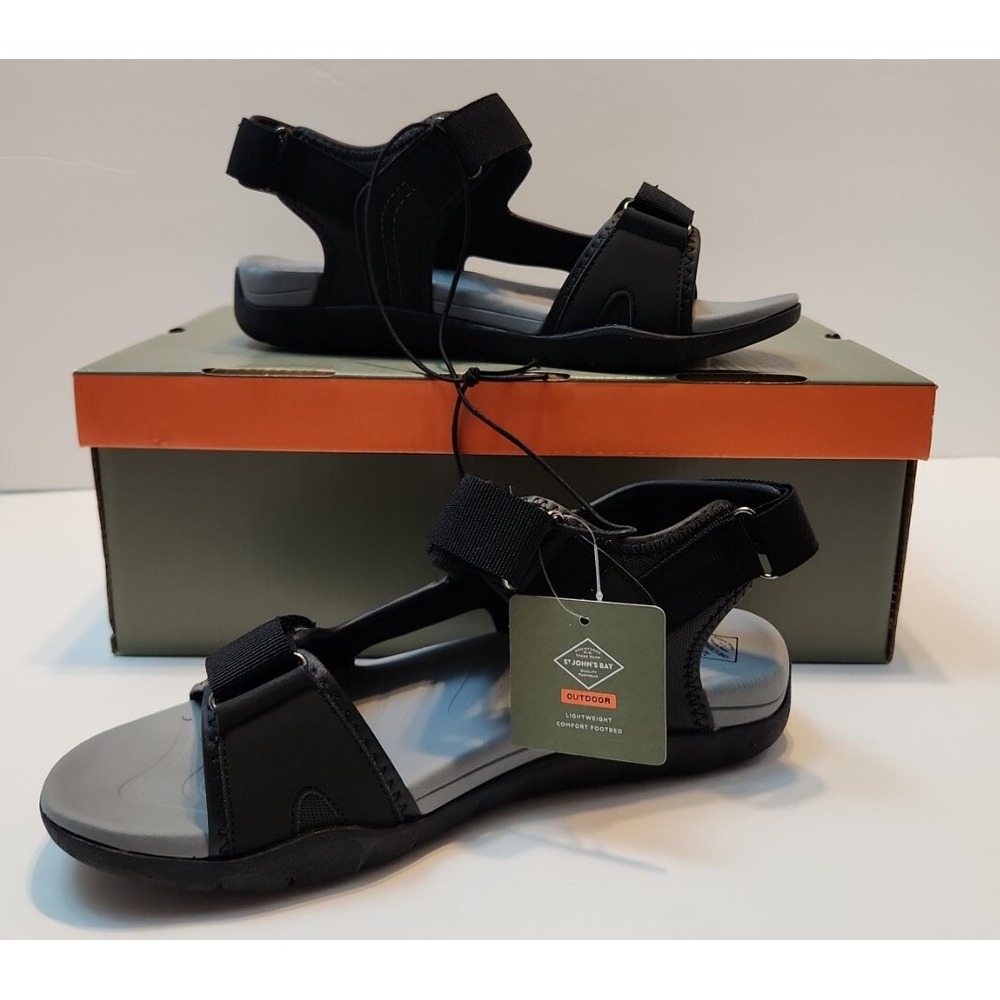 St. Johns Bay Flynn Mens Black Outdoor Athletic Sandals Size 8 M New In Box